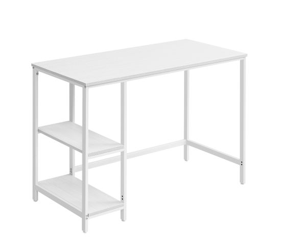 Bureau Avec Rangement, Table D’ordinateur, Avec 2 Étagères Réversibles, 50 X 100 X 76 Cm, Blanc