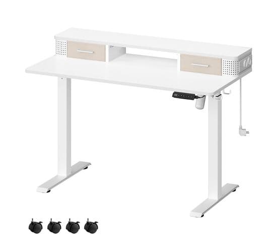 Bureau Électrique Réglable En Hauteur, 60 X 120 X (72-120) Cm, Réglable En Continu, Blanc Nuage