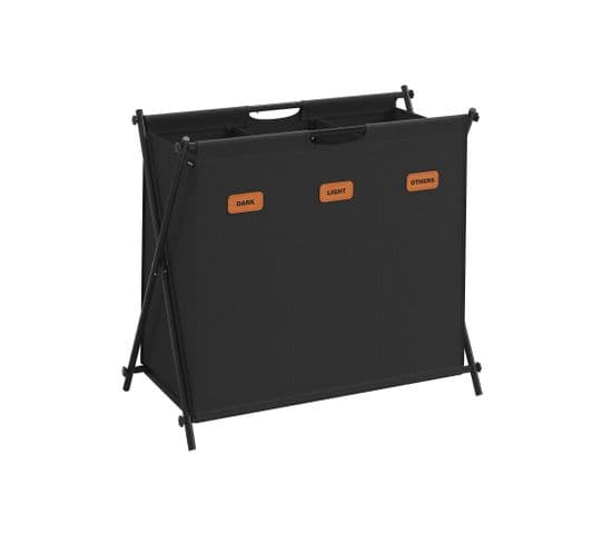 Panier À Linge, Trieur De Linge De 135 L, 3 Sections, Structure En X Pliable, Noir D'encre