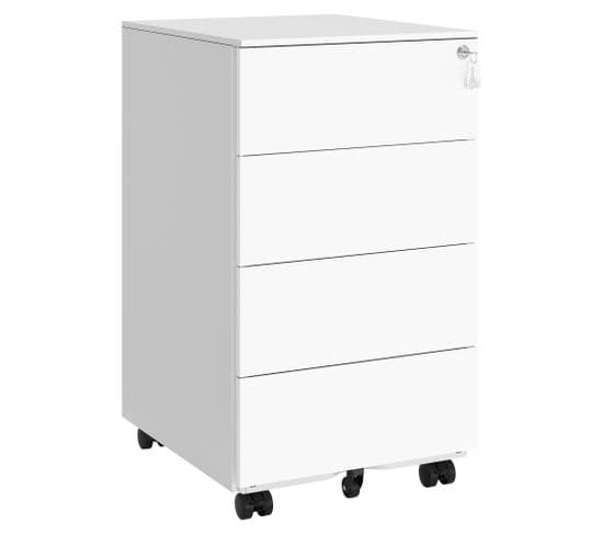 Caisson De Bureau Mobile, Verrouillable, Avec 4 Tiroirs, Pré-assemblé, 45,1 X 39 X 69,3 Cm, Blanc