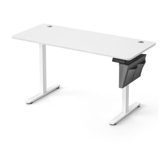 Bureau Électrique Assis-debout, Bureau Réglable En Hauteur, 60 X 140 X (72-120) Cm, Blanc Nuage