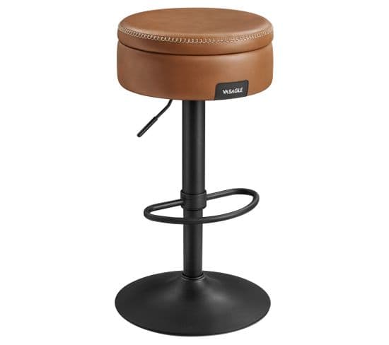 Tabouret De Bar Pivotant à 360°, Hauteur Réglable, Avec Rangement, Pu Avec Coutures, Marron Caramel