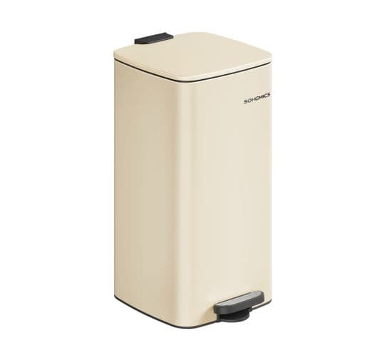 Poubelle De Cuisine, Poubelle 30 L, Poubelle à Pédale En Acier, Avec Seau Intérieur, Beige Sable