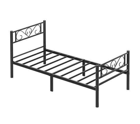 Lit Simple, Convient Pour Matelas De 90 X 200 Cm, Montage Facile, Pour Petits Espaces, Noir D'encre