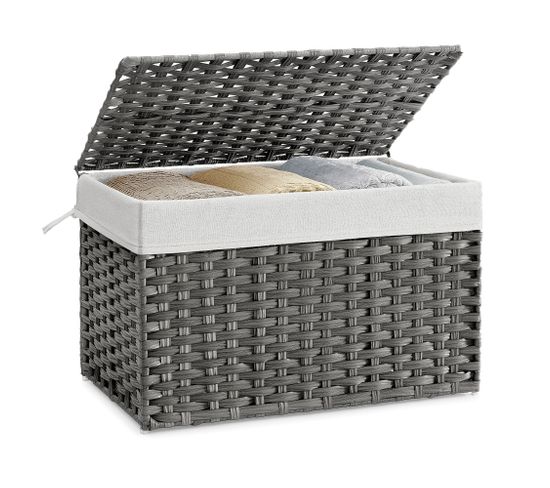 Panier De Rangement, Corbeille Linge Sale 105l Avec Couvercle, Pliable, Gris