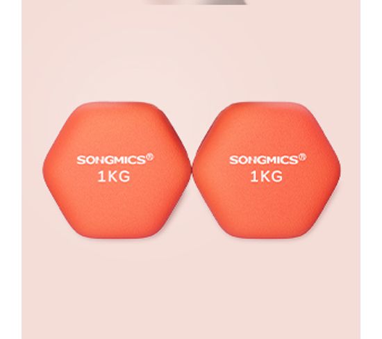 Lot De 2 Haltères,2 X 1 Kg,hexagonaux, Pour Salle De Sport, Domicile,orange