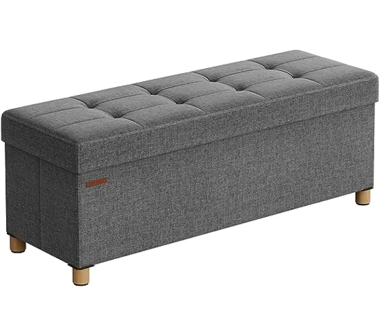 Pouf, Tabouret Avec Repose-pieds, Pliable, Banc Avec Rangement, 38 X 110 X 40 Cm, Gris Foncé