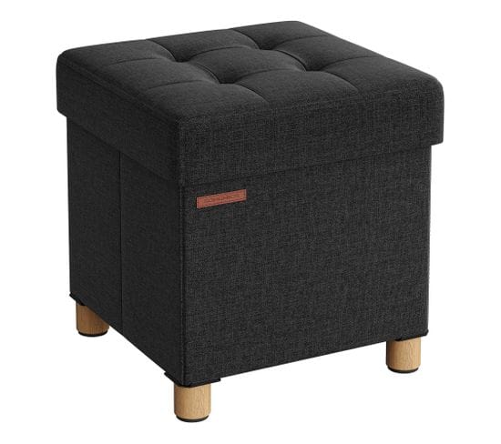 Pouf, Tabouret Avec Repose-pieds, Pliable, Banc Avec Rangement, 38 X 38 X 40 Cm, Noir