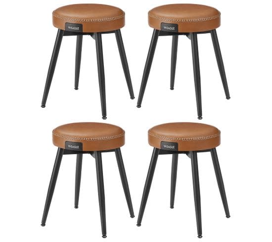 Tabouret De Salle à Manger, Lot De 4, Pu Avec Coutures, Hauteur 48,2 Cm, Marron Caramel