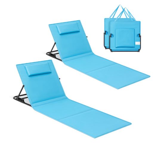 Lot De 2, Chaise Longue, Avec Appui-tête, Dossier Inclinable, Avec Bandoulières, Bleu Ciel