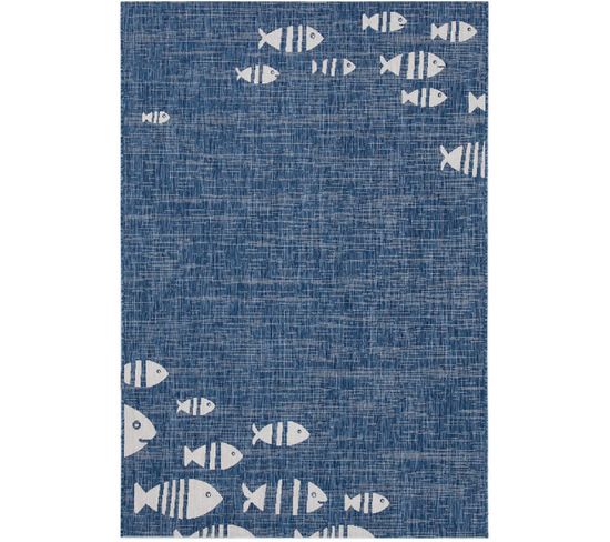 Tapis De Salon Blue Fish En Polypropylène - Bleu - 160x230 Cm