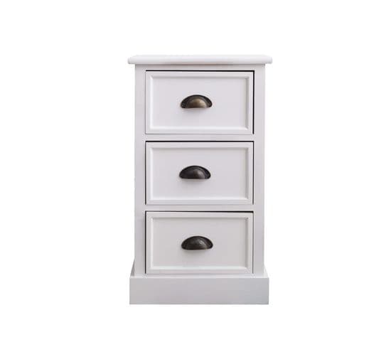 Table De Nuit Chevet 3 Tiroirs Blanc Classique 63x37x27