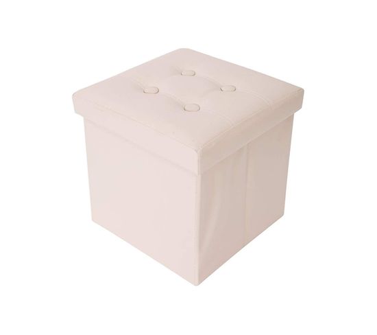 Pouf Boite De Rangement Carre Synthetique Beige Design 30x30x30