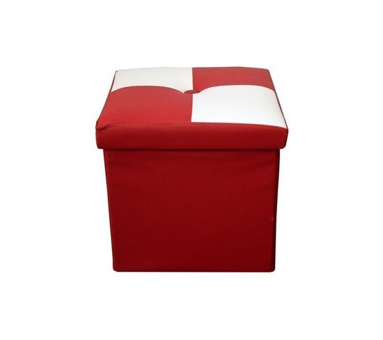 Pouf Coffre De Rangement Carre Synthétique Blanc Rouge 30x30x30