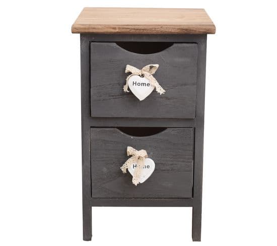 Chevet Table De Nuit 2 Tiroirs Bois Gris Shabby 45,5x26x32