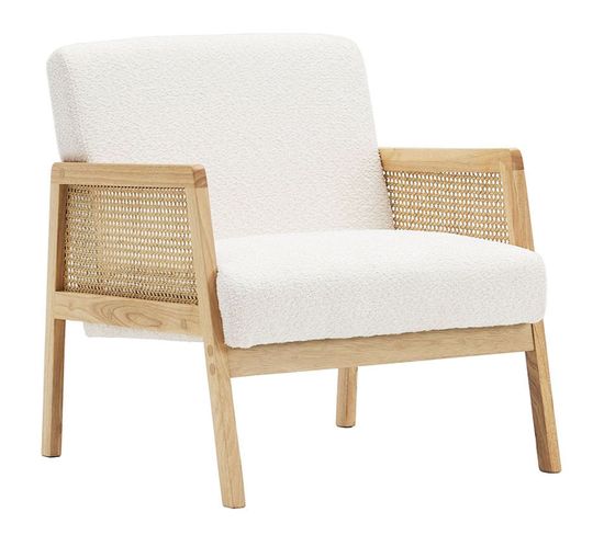 Fauteuil En Cannage Et Tissu Bouclé Écru - Mani