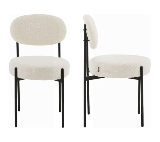 Lot De 2 Chaises En Tissu Bouclé Écru, Piètement Métal Noir - Evora