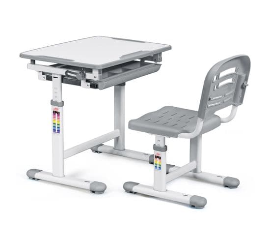 Bureau Enfant, Ensemble Table Et Chaise Pour Enfants Avec Tiroir Hauteur Ajustable (gris)