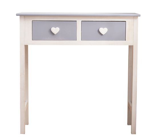 Table Console 2 Tiroirs Bois Blanc Gris Shabby 80x80x30