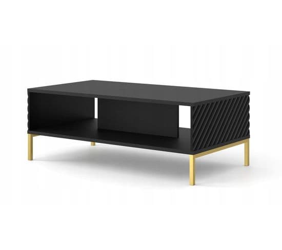 Table Basse Noir Mat Fraisé 90x60 cm Avec Étagére De Haute Qualité Modèle Surfa