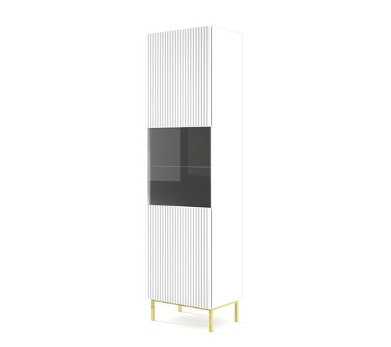 Vitrine Avec Étagères Sur Pied Blanc Mat 60x42x217 Ravi B Filet Pied Cadré Or