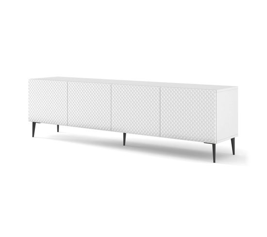 Meuble TV Meuble Hi-fi Sur Pied Blanc Mat 200x42x56cm Ravi C Diamant Pied Noir