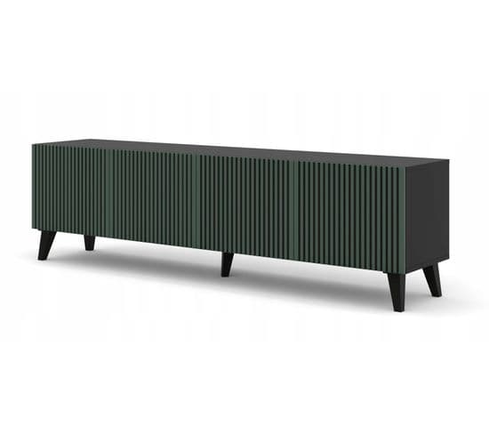 Meuble TV Meuble Hi-fi Sur Pied Noir/vert Foncé 200x42x56cm Ravi F Peint Pied Noir