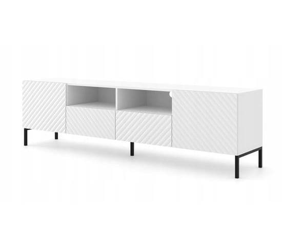 Meuble TV 200x56x42 Cm Blanc Mat Surfa 2d2s Meuble Hi-fi Luxueux Sur Pieds Noir