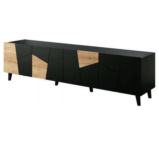 Meuble TV 200x52x42 Cm Noir Mat/noir + Chêne Artisanal Viso Meuble Hi-fi Luxueux Sur Pieds