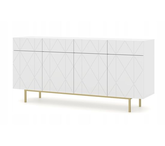 Buffet De Rangement 180x42x84cm Meuble Universel Sur Pied Doré Sparta Blanc Mat