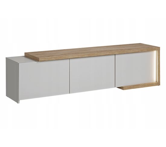 Meuble TV 180x40x48cm Dasar Cachemire/chêne Naturel Meuble Hi-fi à Poser Avec LED