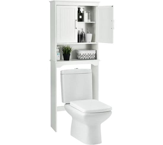 Meuble Wc 2 Portes Etagère Réglable/meuble Dessus Toilette 3 Etagère