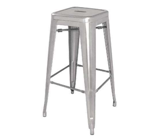 Tabourets Hauts En Acier Galvanisé Gris Argenté - Lot De 4 -  Bistro