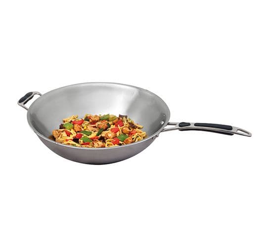 Poêle Wok Ø 360 Mm Pour Wok À Induction En Acier Inox -