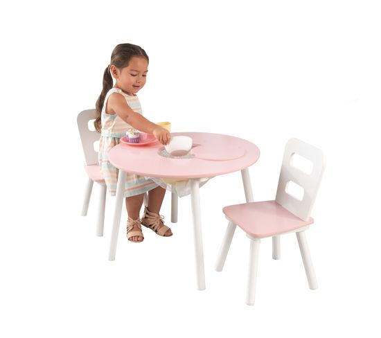 KidKraft Table Enfant ronde avec 2 chaises Blanc et rose pas cher 