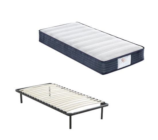 Ensemble Matelas à Ressorts 90x190 cm Epaisseur 22 cm + sommier à Lattes Sur Pieds