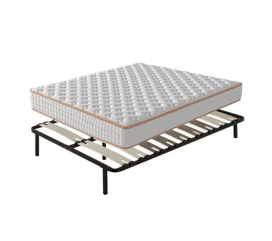 Ensemble Matelas En Mousse 160x200 cm Epaisseur 18 cm + Sommier Avec Lattes Larges