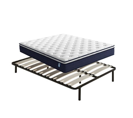 Ensemble Matelas à Ressorts + Sommier Avec Lattes Larges 140x190cm, Epaisseur Du Matelas 25cm