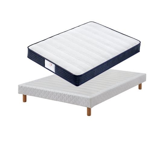 Ensemble Matelas à Ressorts+ Lit Sommier Tapissier Déco 140x190cm, Epaisseur Du Matelas 22cm