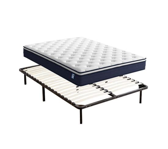 Ensemble Matelas à Ressorts 140x190cm, Epaisseur 25cm + sommier à Lattes Sur Pieds