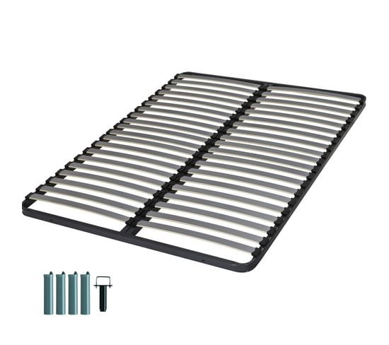 Sommier à Lattes + Pieds 120x190 C221 - 40 Lattes Bois - Fabrication Française