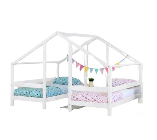 Lit Cabane 2 Couchages Villy Blanc 90x200cm