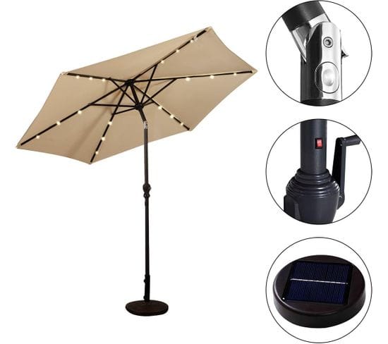 Parasol De Jardin/parasol Déporté Et Inclinable De Jardin Dia 270 Cm Avec 16 LED Beige