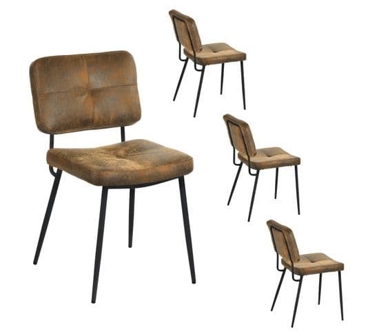 Lot de 4 Chaises de Salle à Manger Vintage avec Dossier Assise Rembourrée en Suédine