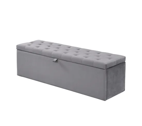 Banc De Rangement Pliable, Bout De Lit, 138X41X42 Cm, Gris Foncé Tissu Façon Velours, Charge 200 Kg