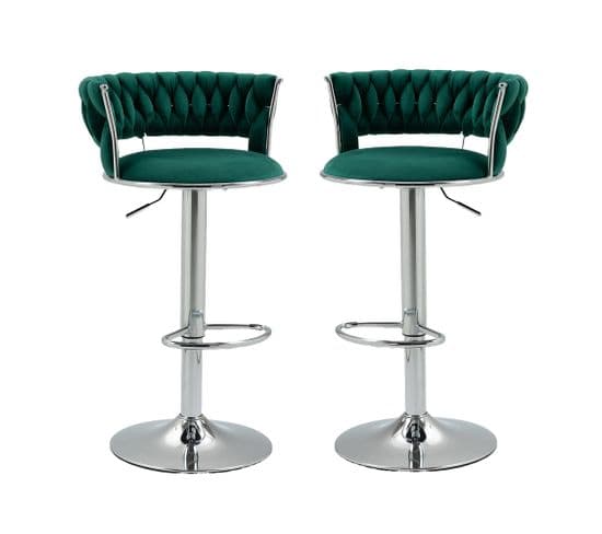 Lot De 2 Tabourets De Bar 360° Velours Vert