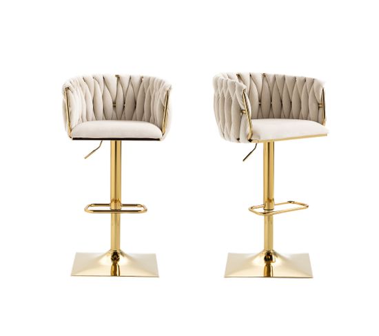 Lot De 2 Tabourets De Bar 360° Velours Beige