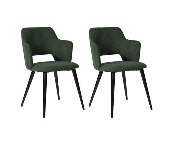 Lot De 2 Chaises Salle À Manger Scandinave Avec Accoudoirs Assise Rembourrée En Tissu, Vert