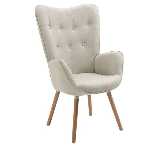 Fauteuil Scandinave avec Un Revêtement en Tissu Accoudoirs Rembourés et des Pieds en Bois Massif