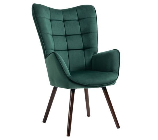 Fauteuil Relax Fauteuil De Bureau Style Scandinave En Velours Vert Avec Pieds En Bois Foncé